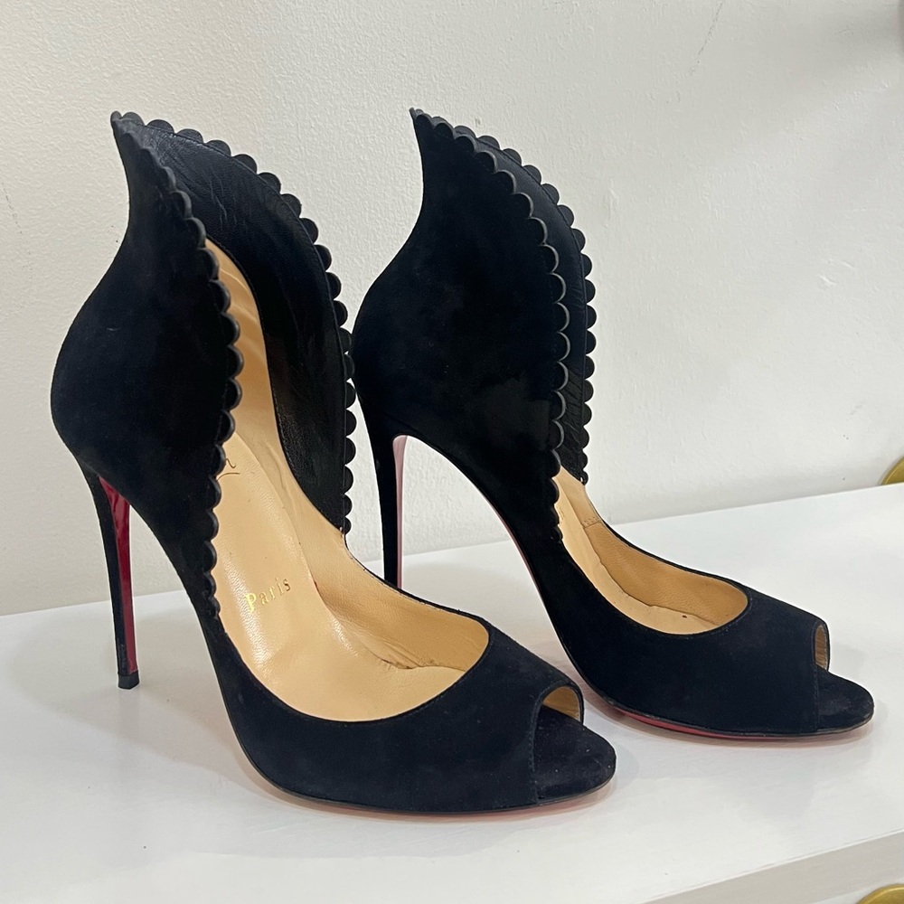 Christian Louboutin Suede Pijonina Peep Toe